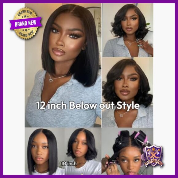Human Hair Glueless Lace Front Wig 10 Inch Bob Drawstring Cap display picture 3